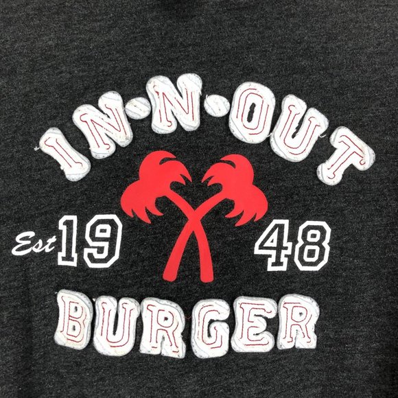 In N Out Burger Size Small Dark Grey Long Sleeve Logo Front Pullover Hoodie - Picture 5 of 9